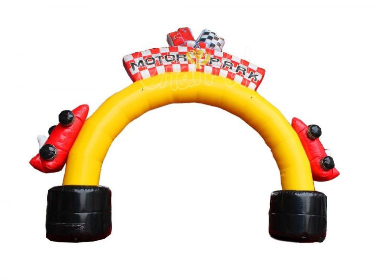 race car themed inflatable entrance archway