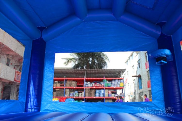 frozen bounce house with basketball hoop