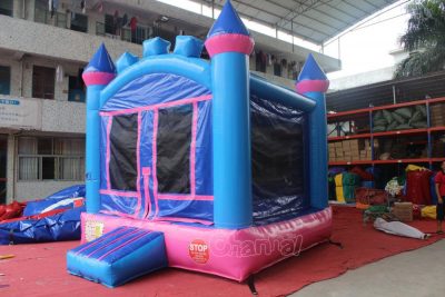 pink girl's castle bounce house
