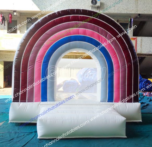 rainbow arch inflatable white bounce house