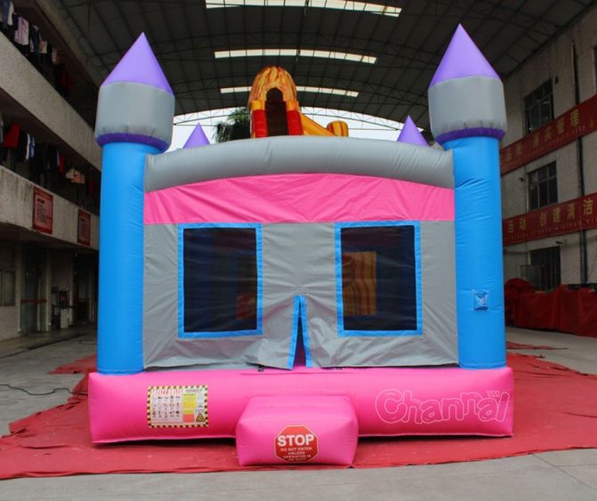 castle design pink blue bounce house