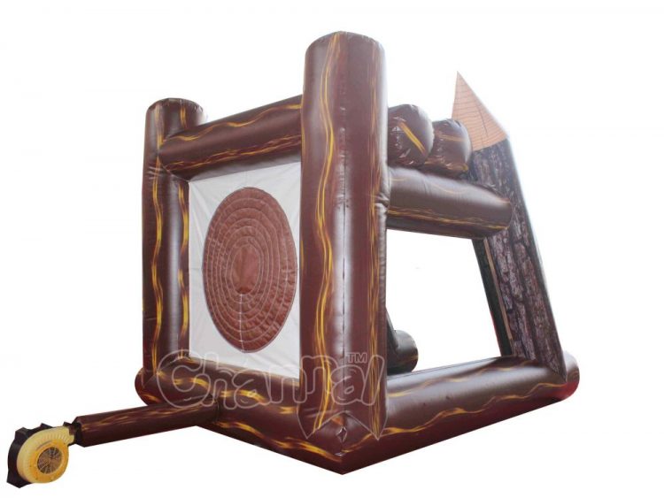 back of wood theme inflatable axe throw