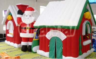inflatable santa claus giving gifts