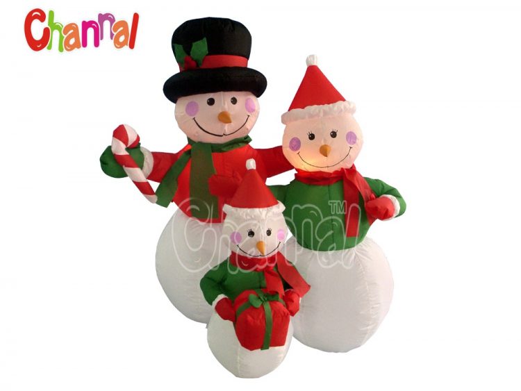 led lights inflatable snowman family
