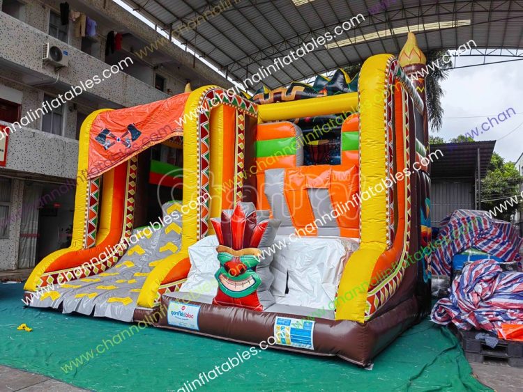 tiki tribe inflatable warped wall and jump off combo