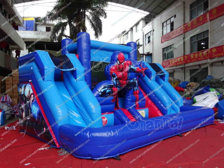 spiderman water bounce house with 2 slides