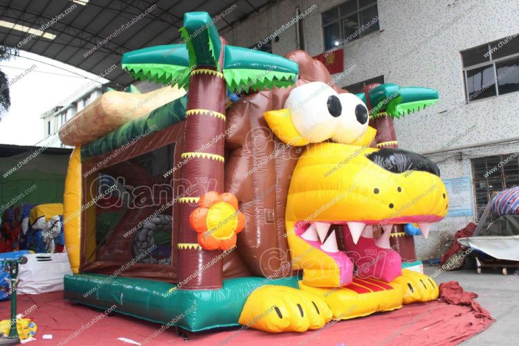 lion theme inflatable bounce house with slide