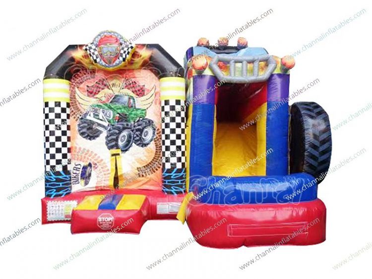 inflatable monster truck combo with water slide