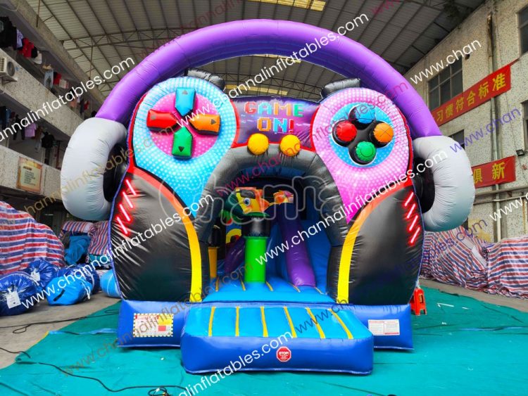 video gaming controller bounce house with slide