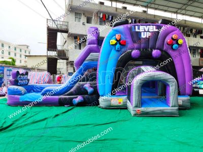 level up gaming theme inflatable water slide combo