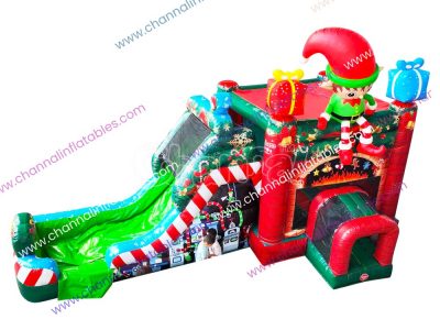 Christmas elf inflatable water bounce house with slide