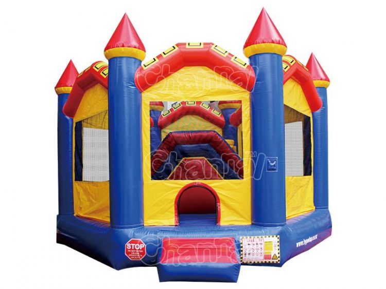 hexagon shape inflatable bounce house with slide