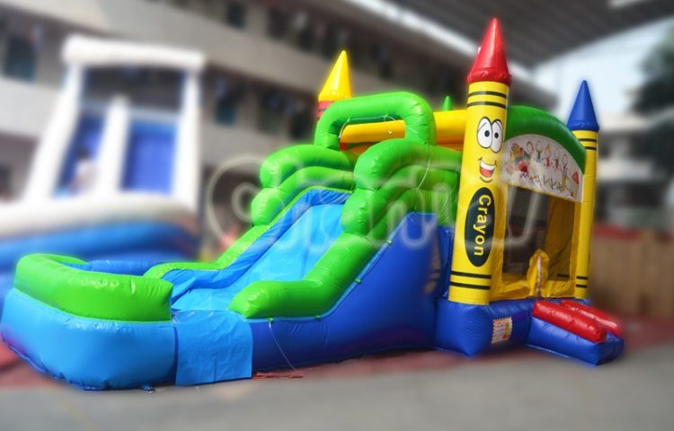 crayon theme inflatable water combo with water slide