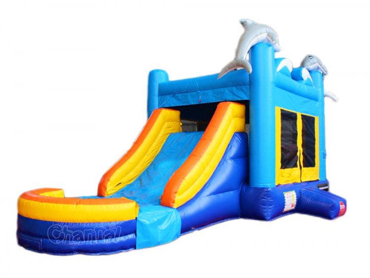 dolphin inflatable bounce house with slide