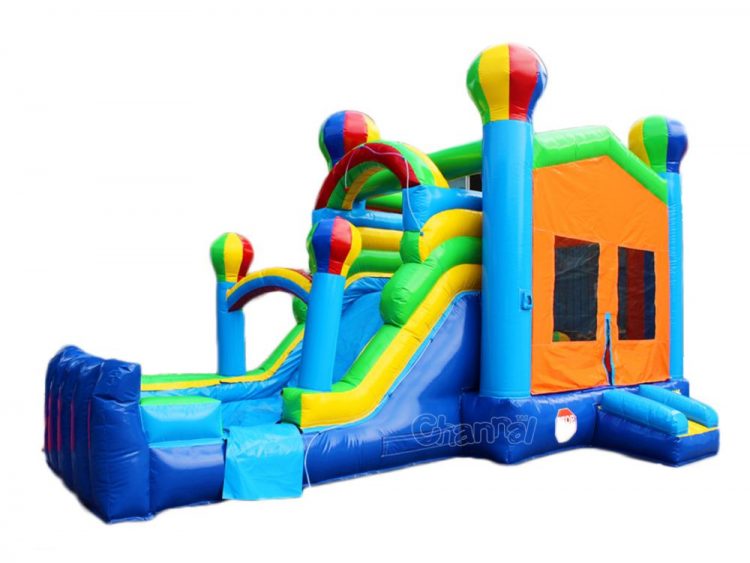 hot air balloon water bounce house combo with water slide and pool