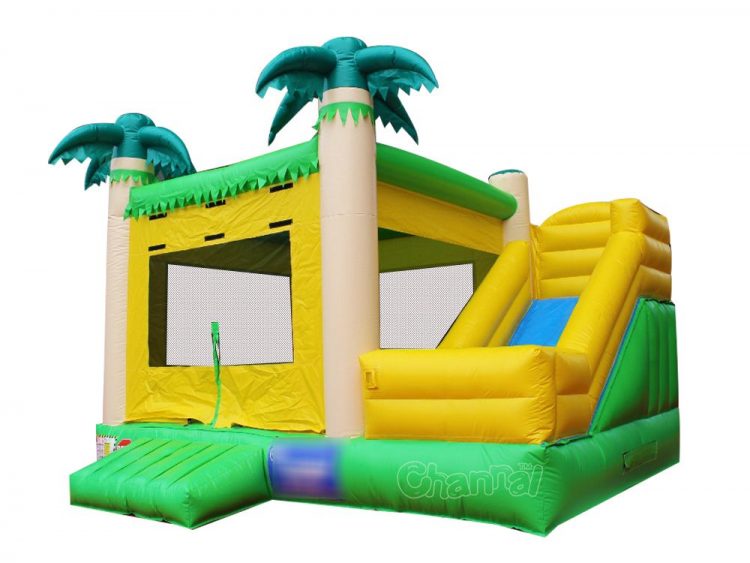 beach palm tree theme bouncy moonwalk with slide