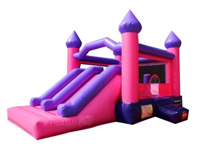 pink girl inflatable combo with small slide