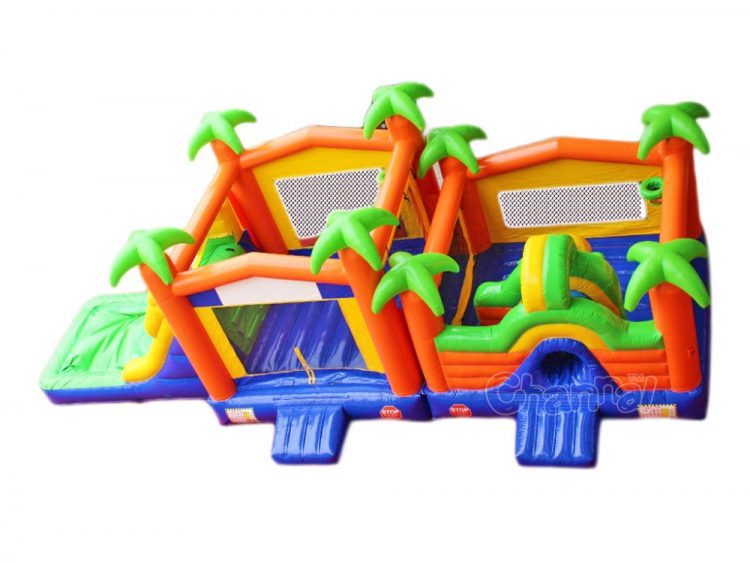 double bounce house with water slide