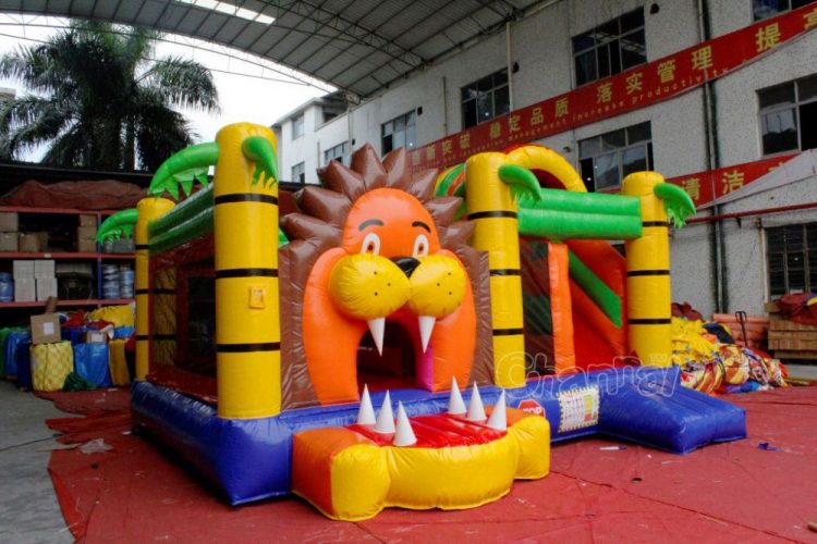 lion theme inflatable bounce house with slide
