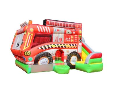 cartoon fire engine inflatable combo for sale
