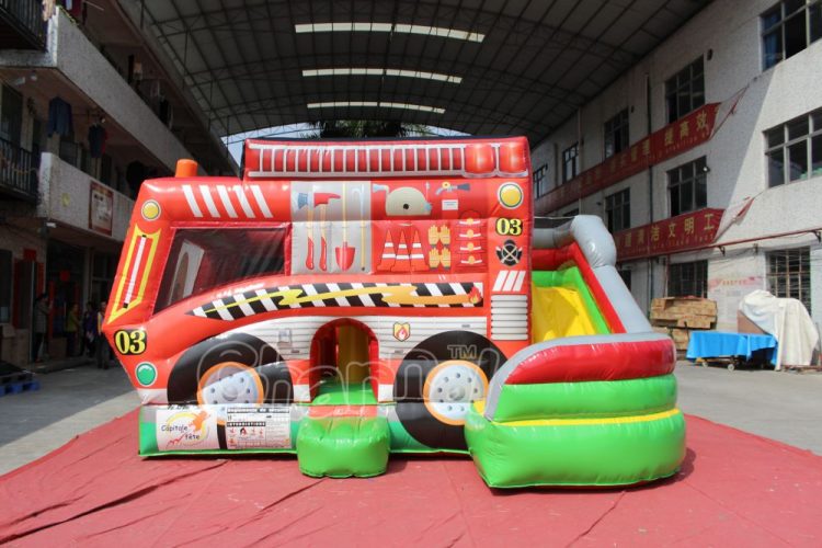 fire engine bounce house combo with slide