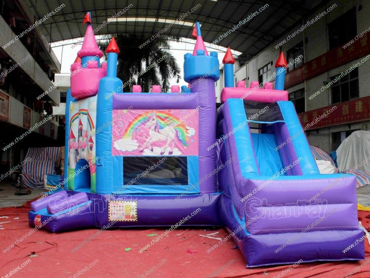 princess with unicorn inflatable castle