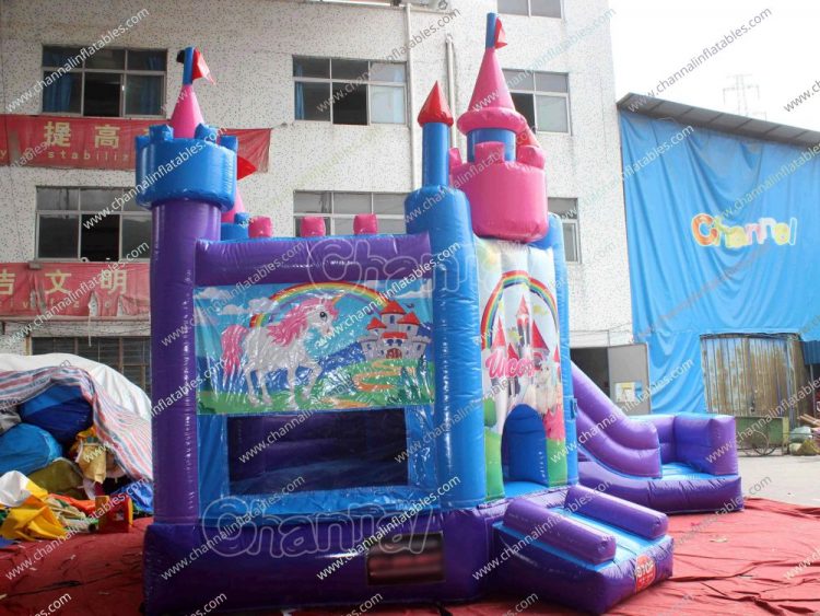 princess castle and unicorn bounce house combo