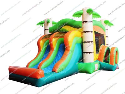 palm tree inflatable combo with 2 slides