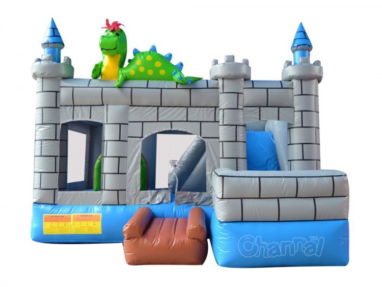 green dinosaur inflatable castle combo