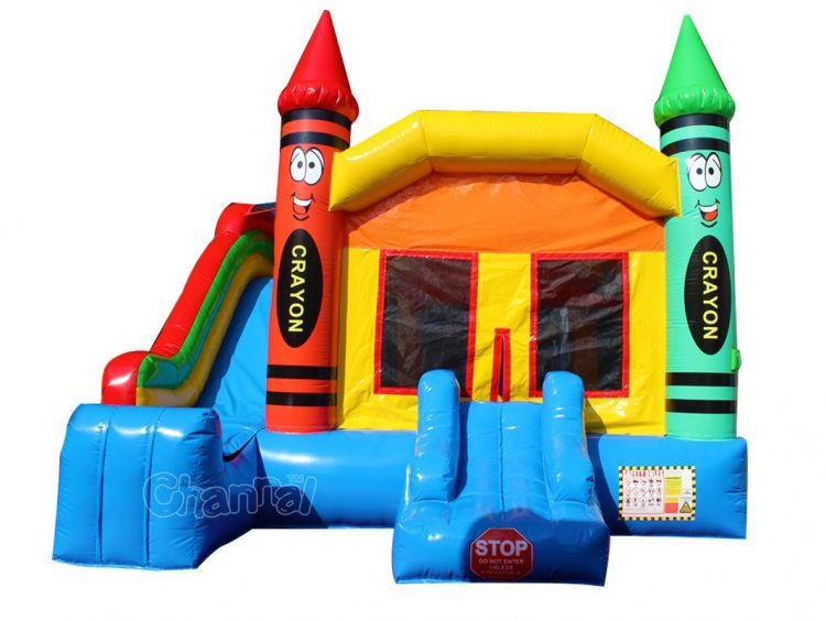 commercial crayon bouncy castle with slide for children