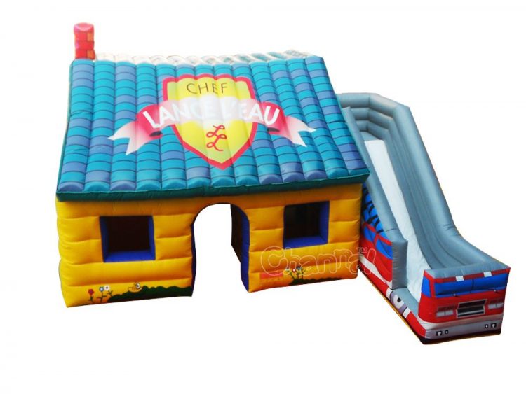 inflatable fire house with slide
