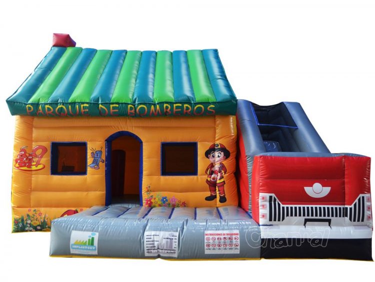 fire station bounce house with slide for sale