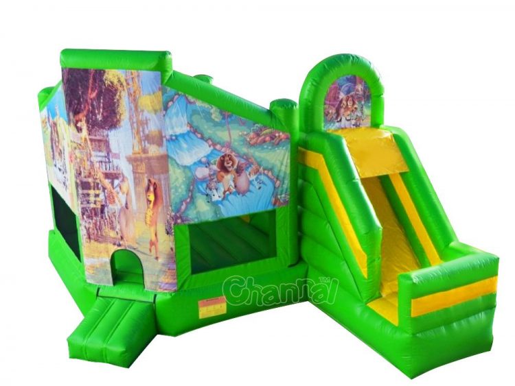 inflatable Madagascar bounce house combo with slide