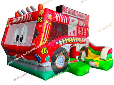 cartoon fire engine inflatable combo for sale