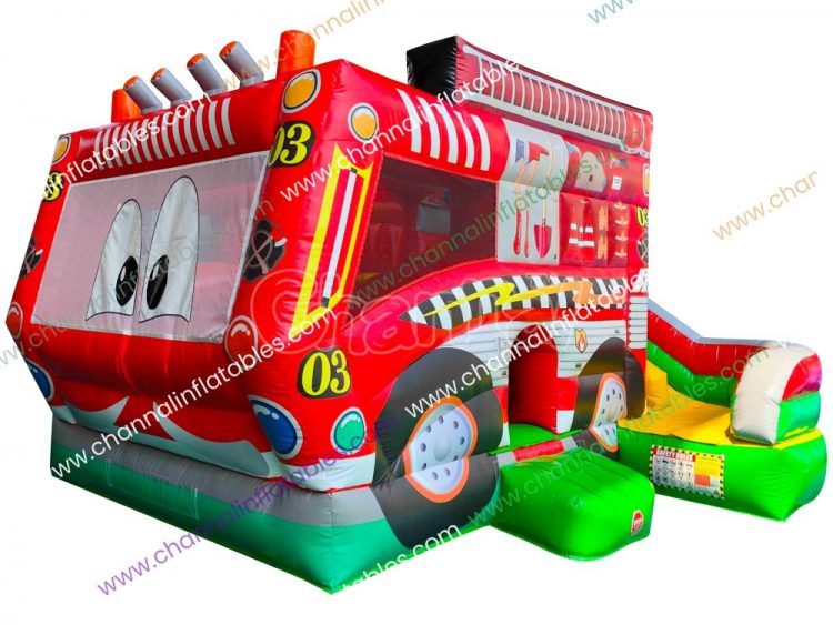 cartoon fire engine inflatable combo for sale