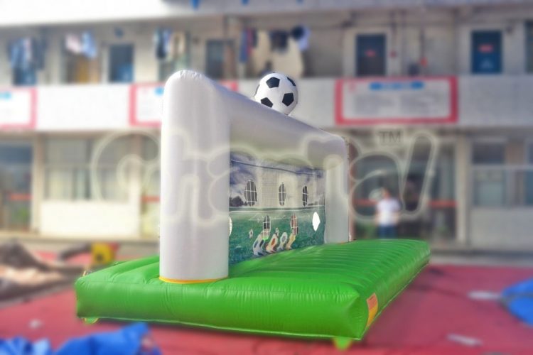 large inflatable soccer goal with score holes