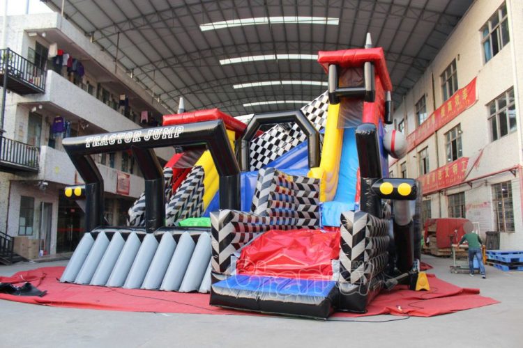 tractor themed freefall jump inflatable platform