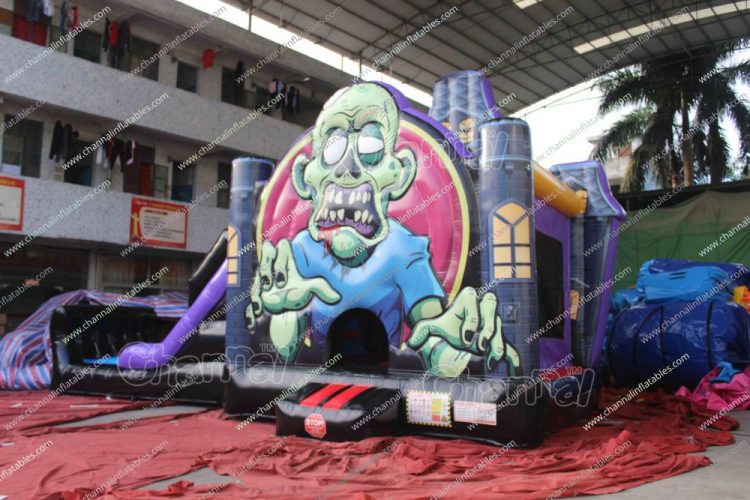 zombie horror bounce house with slide