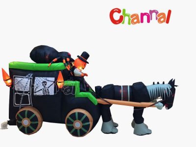 spooky inflatable Halloween stagecoach with pumpkin ghost and spider