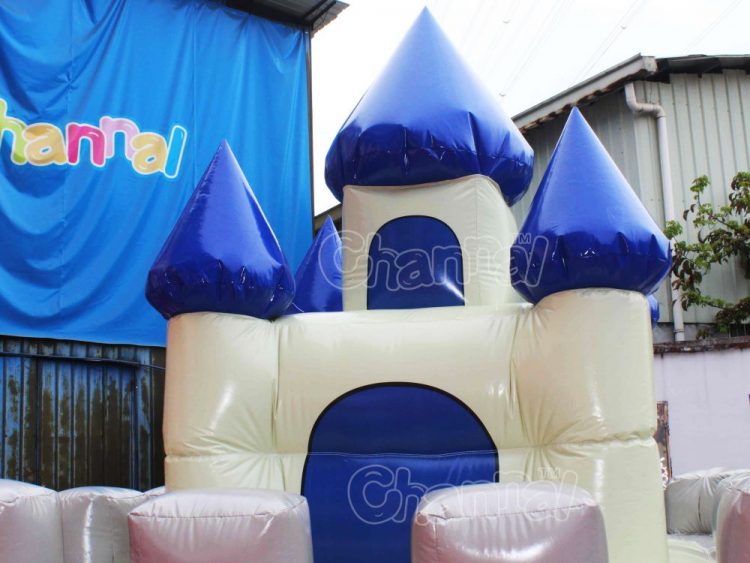 inflatable blue castle with turrets