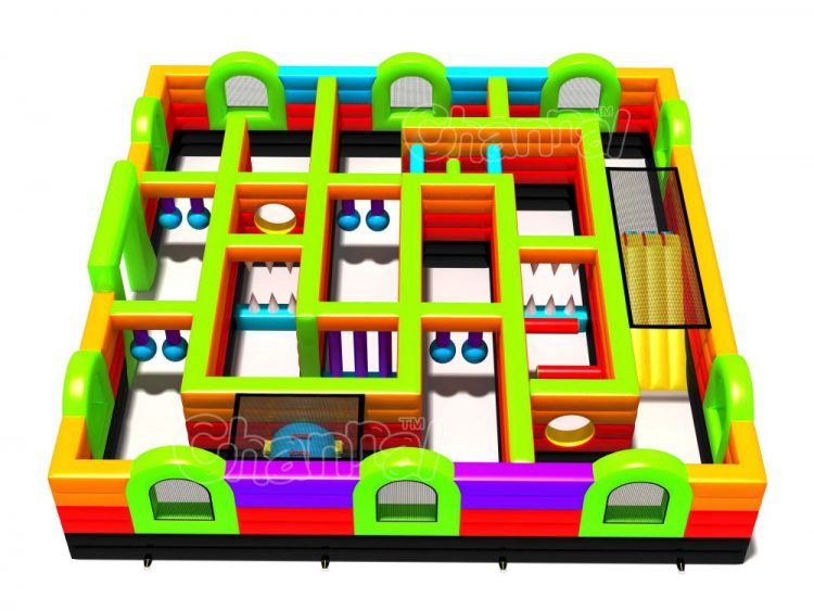 commercial inflatable maze with obstacles and slides
