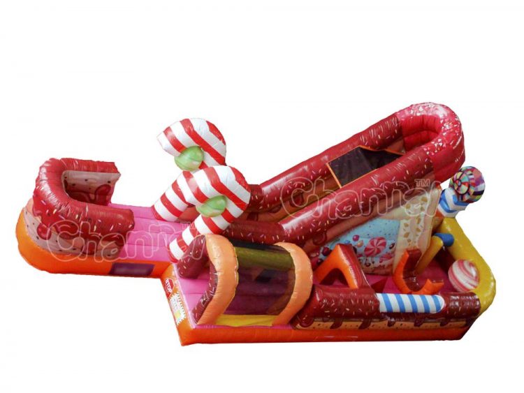 candy theme single lane inflatable obstacle course