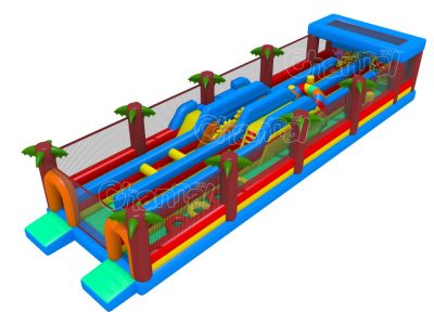 dinosaur themed one lane inflatable obstacle course