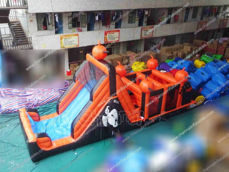 orange color Halloween inflatable obstacle course