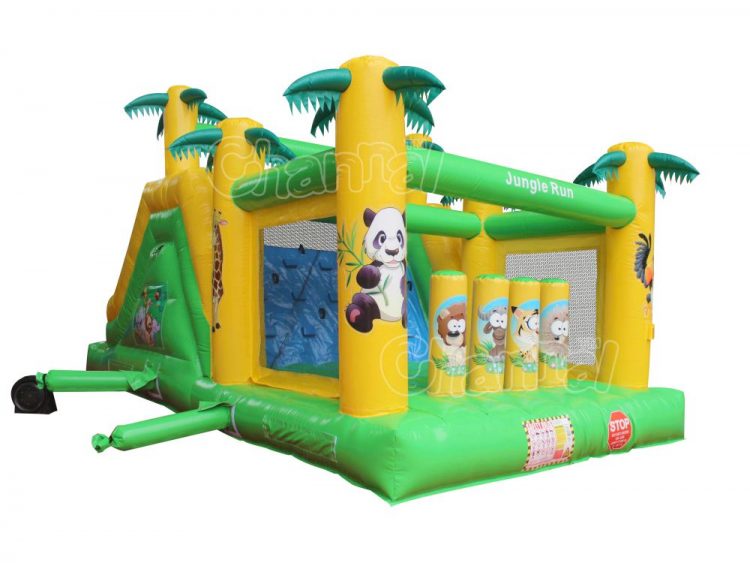 small tropical inflatable obstacle course for little kids