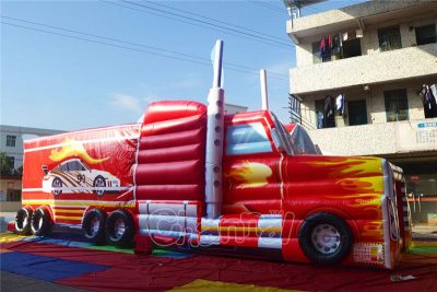 red large truck inflatable obstacle course