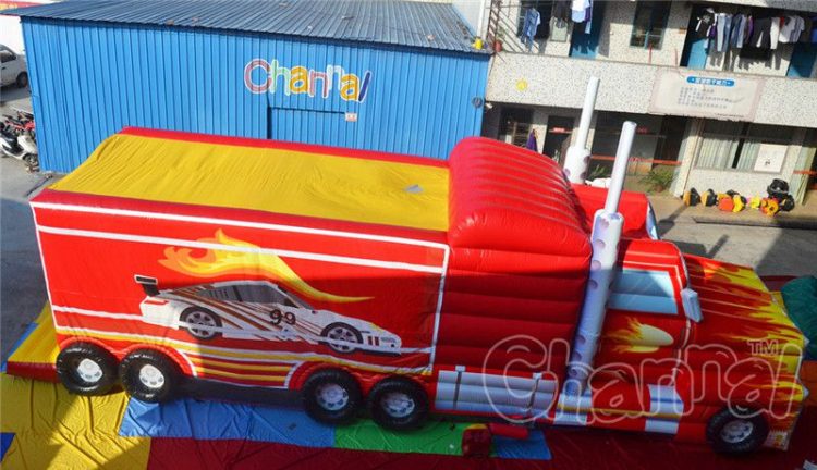 car carrier trailer truck inflatable obstacle course