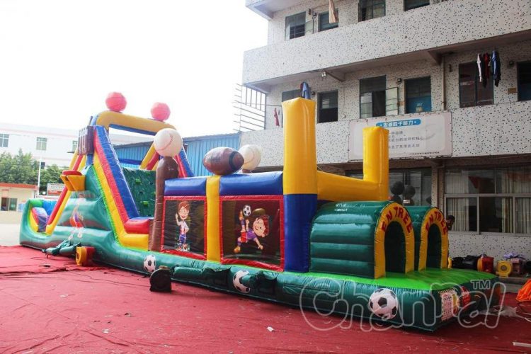 sports themed inflatable obstacle course for kids