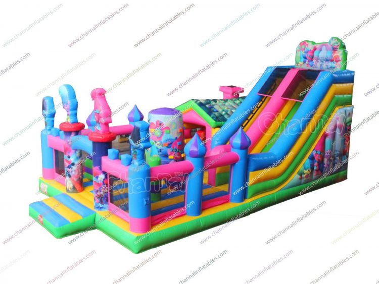 trolls inflatable playground with slide