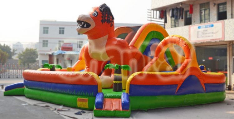 orange dog inflatable playground